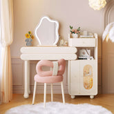 White modern stretchable makeup vanity dressing table with sleek design main product image